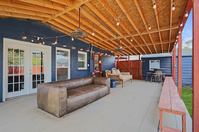 view of patio with outdoor lounge area and french doors