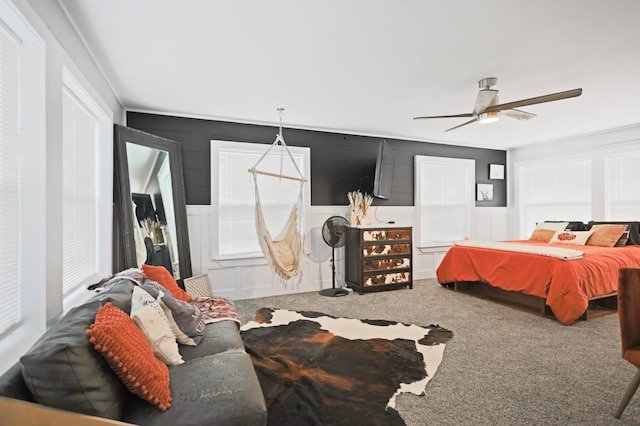 bedroom featuring carpet floors and ceiling fan