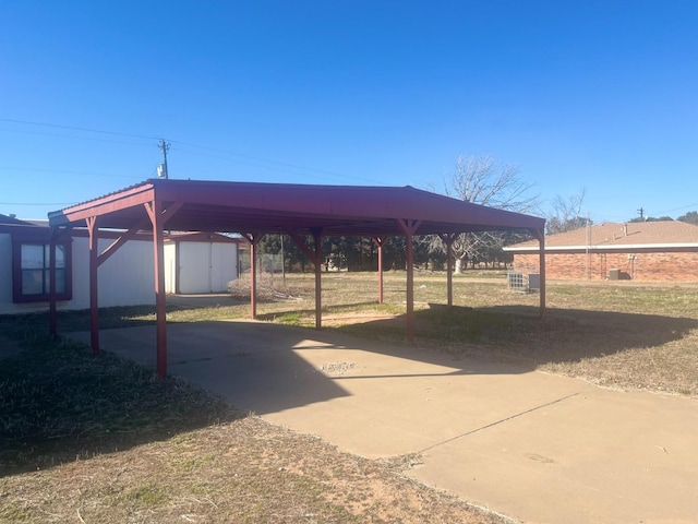 surrounding community with a storage shed