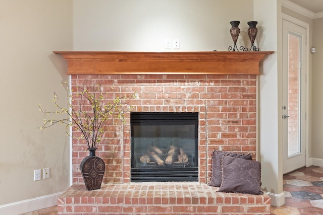 interior details with a fireplace