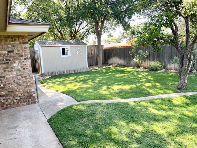 view of yard with a storage shed