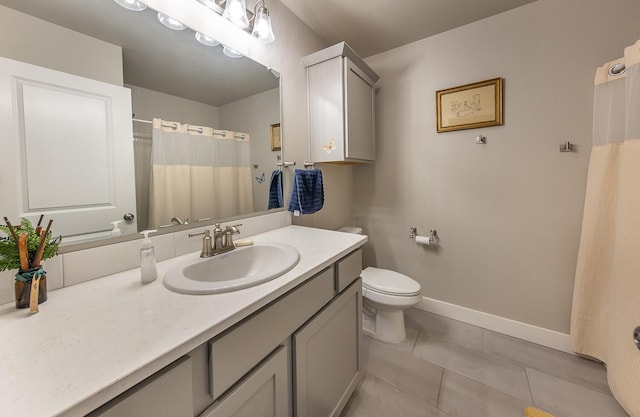 3202 Venita Ave, Lubbock, TX 79407 - full bath with vanity, toilet, baseboards, tile patterned flooring, and a shower with curtain