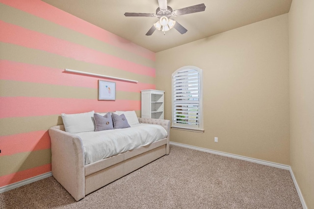 bedroom featuring carpet floors and ceiling fan