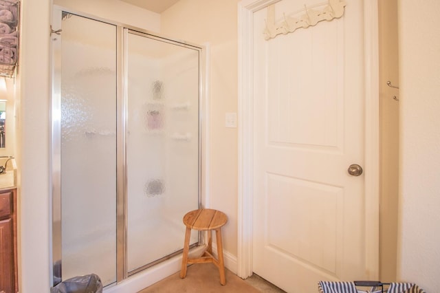 bathroom featuring a shower with shower door