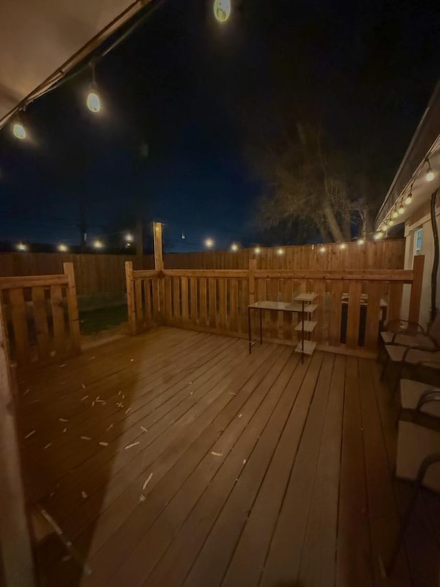 view of deck at night