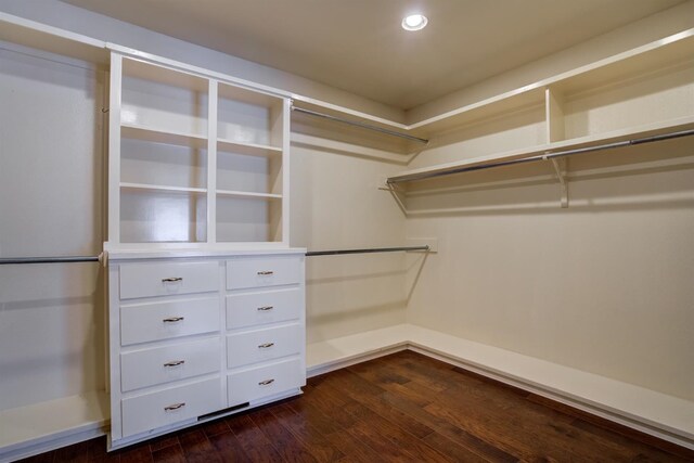 spacious closet with dark hardwood / wood-style flooring