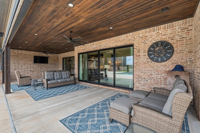 7733 46th St, Lubbock, TX 79407 - wooden terrace featuring an outdoor living space, ceiling fan, and a patio