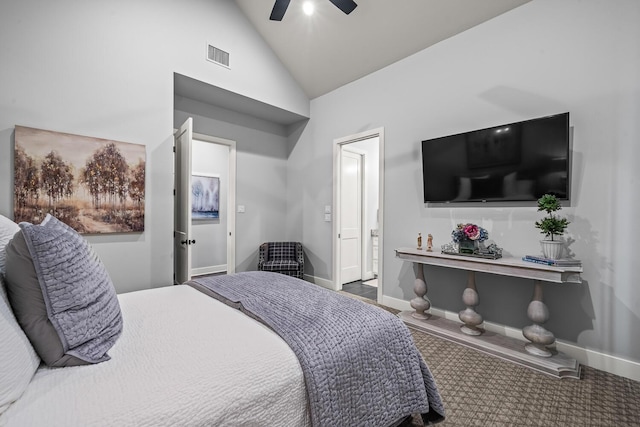 7733 46th St, Lubbock, TX 79407 - bedroom featuring high vaulted ceiling and a ceiling fan