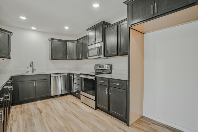 kitchen featuring sink, light hardwood / wood-style flooring, and stainless steel appliances