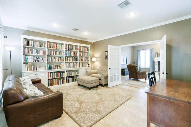 3709 156th St, Lubbock, TX 79423 - sitting room featuring crown molding, french doors, and recessed lighting
