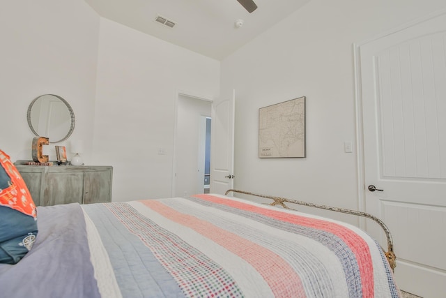 bedroom with visible vents and a ceiling fan