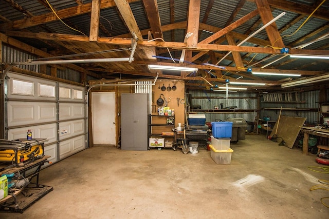 garage with metal wall
