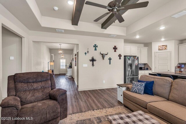 7116 23rd St, Lubbock, TX 79407 - living area featuring dark wood-style floors, baseboards, recessed lighting, and a ceiling fan
