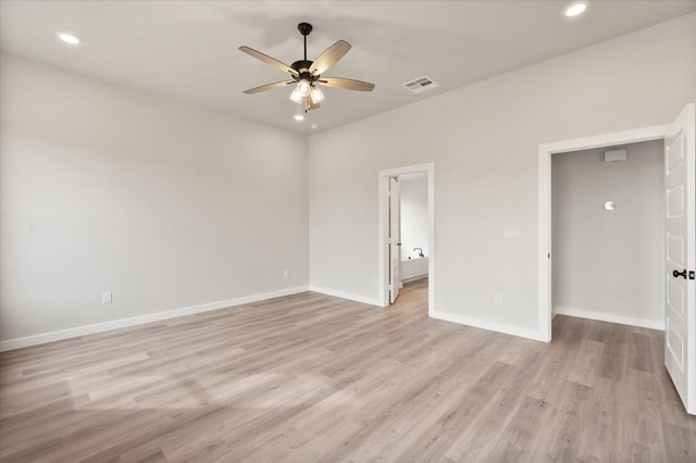 unfurnished bedroom featuring ceiling fan and light hardwood / wood-style floors