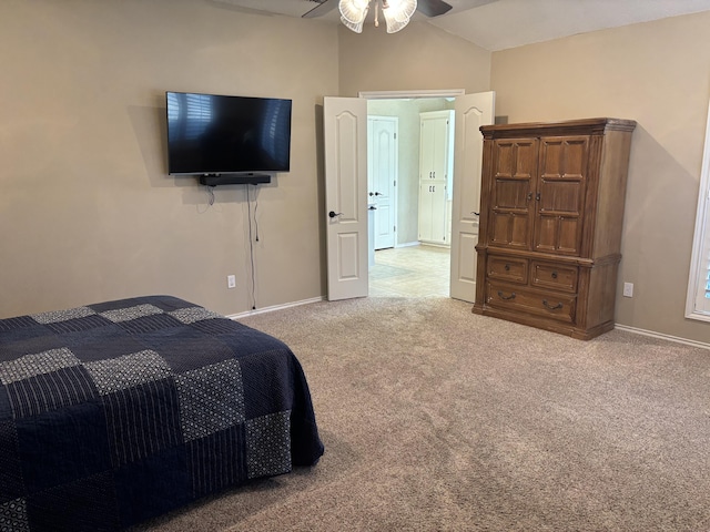 1 Squaw Ln, Ransom Canyon, TX 79366 - bedroom with carpet, lofted ceiling, and a ceiling fan
