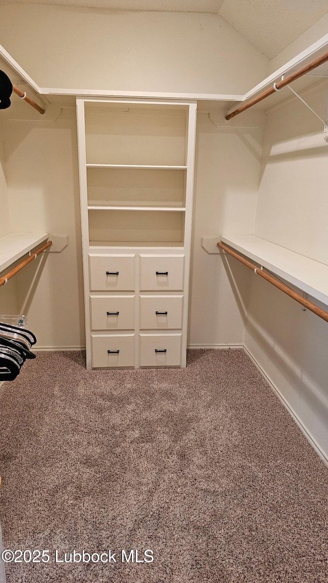 1 Squaw Ln, Ransom Canyon, TX 79366 - walk in closet featuring carpet flooring and lofted ceiling