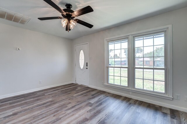 foyer entrance with hardwood / wood-style flooring