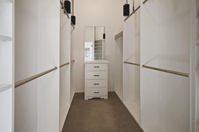 spacious closet featuring dark carpet