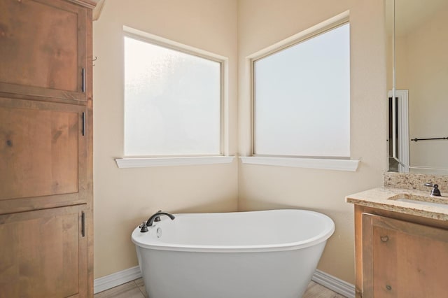 bathroom featuring vanity and a tub to relax in