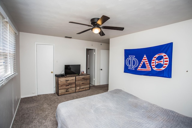 5303 46th St, Lubbock, TX 79414 - bedroom featuring carpet flooring, ceiling fan, and visible vents
