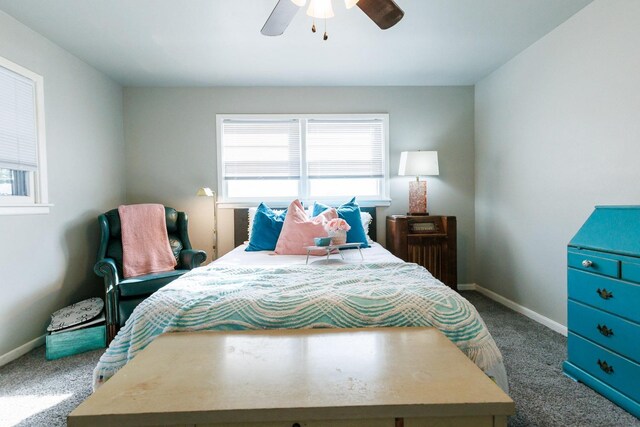 bedroom featuring ceiling fan and carpet floors