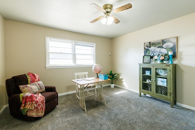 home office with carpet and ceiling fan