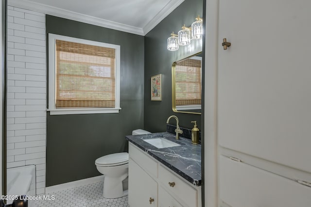4013 48th St, Lubbock, TX 79413 - full bathroom with vanity, a tub, ornamental molding, and tile patterned flooring