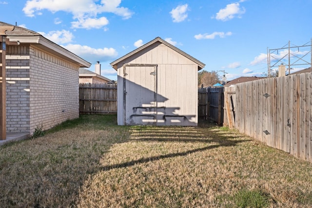 view of outdoor structure with a lawn