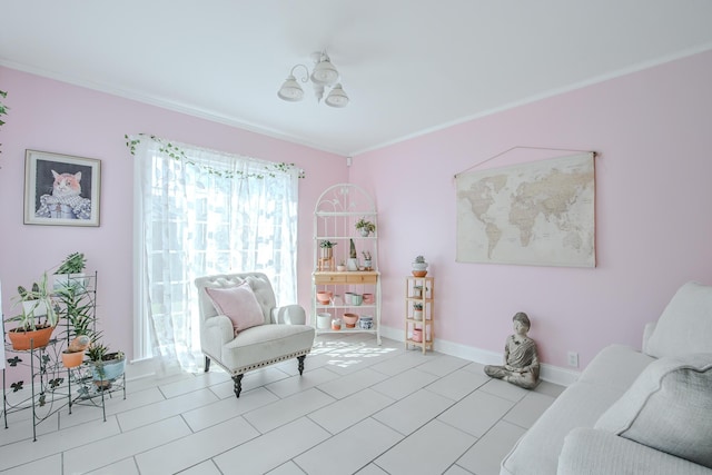 3123 22nd St, Lubbock, TX 79410 - living area with crown molding, baseboards, and tile patterned floors
