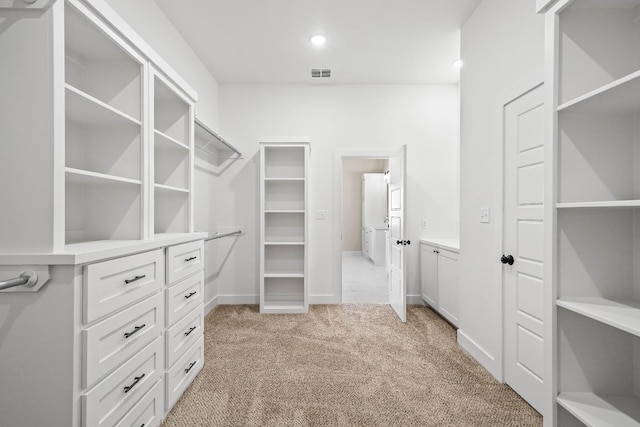 spacious closet with light carpet