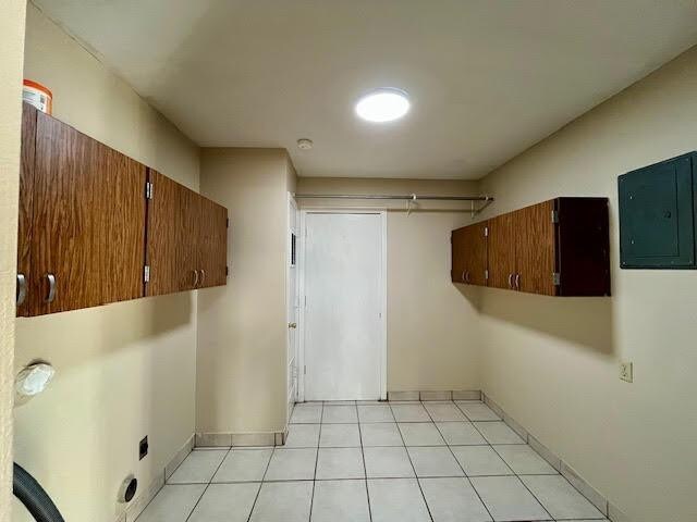 washroom with cabinets and electric panel