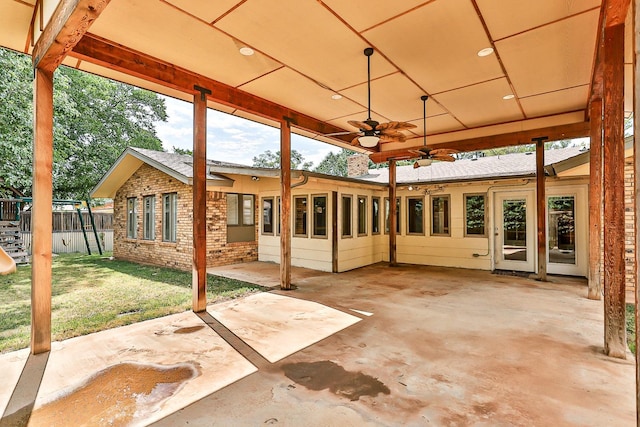 view of patio / terrace featuring ceiling fan