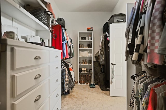 spacious closet with light colored carpet