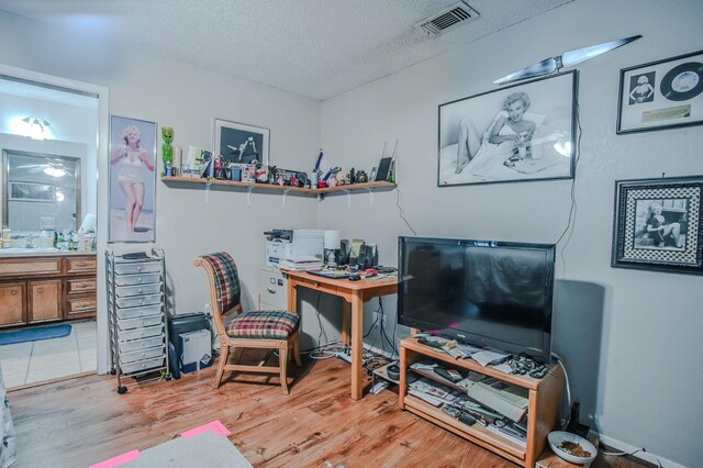 interior space with sink, hardwood / wood-style flooring, and a textured ceiling