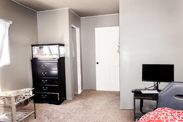 bedroom featuring light carpet