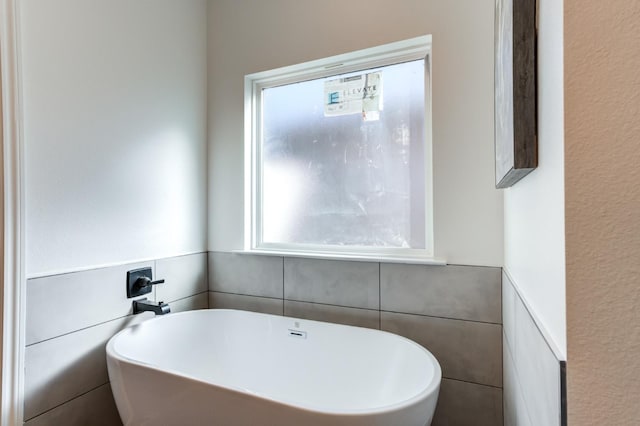bathroom with a freestanding tub