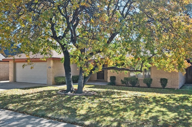 obstructed view of property with a front lawn