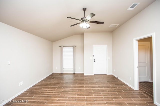 7314 29th St, Lubbock, TX 79407 - unfurnished room featuring a ceiling fan, lofted ceiling, and wood finished floors