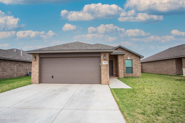 7314 29th St, Lubbock, TX 79407 - ranch-style house featuring brick siding, driveway, a garage, and a front lawn