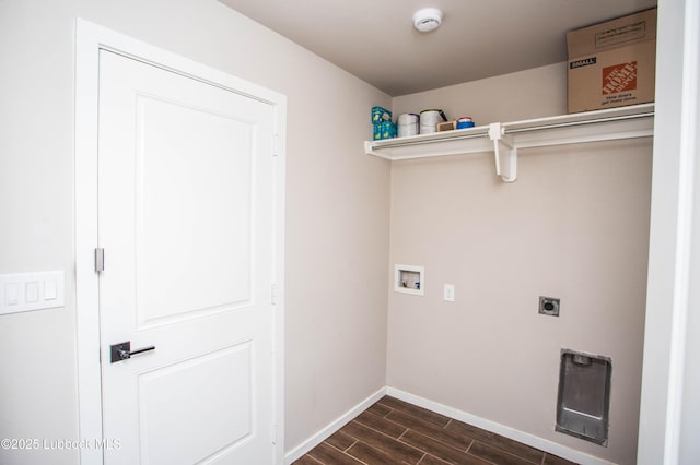 7314 29th St, Lubbock, TX 79407 - laundry room featuring hookup for a washing machine, dark wood-style flooring, and hookup for an electric dryer