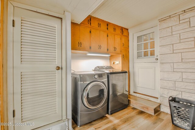 1901 31st St, Lubbock, TX 79411 - laundry room featuring separate washer and dryer, cabinet space, and light wood-style floors