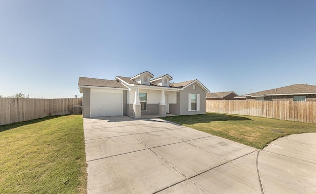 ranch-style house with a garage and a front yard