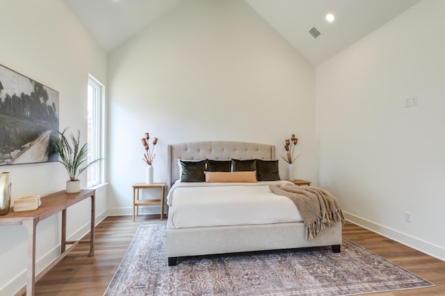 4610 138th Pl, Lubbock, TX 79424 - bedroom featuring wood finished floors, high vaulted ceiling, and recessed lighting