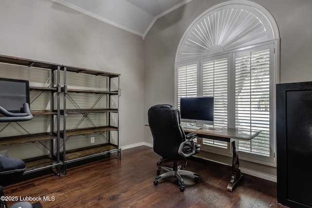 9406 Wayne Ave, Lubbock, TX 79424 - office space with crown molding, wood finished floors, lofted ceiling, and baseboards