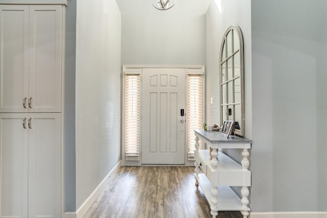 entryway with hardwood / wood-style flooring