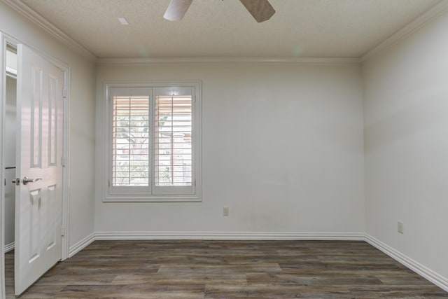 4107 101st St, Lubbock, TX 79423 - unfurnished room featuring dark wood finished floors, ceiling fan, crown molding, and a textured ceiling