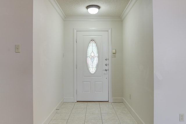 4107 101st St, Lubbock, TX 79423 - foyer with crown molding, light tile patterned floors, and a textured ceiling