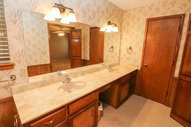 bathroom with vanity and ceiling fan