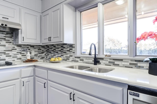 kitchen with white cabinetry, sink, and backsplash