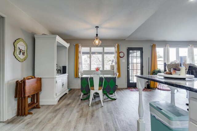 interior space featuring a wealth of natural light, vaulted ceiling, and light wood-type flooring